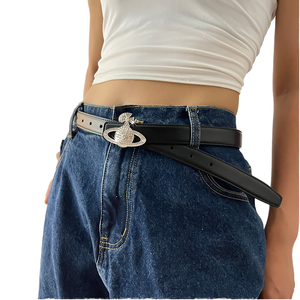 Cinturón de moda para mujer de piel de vacuno con hebilla de aleación de doble cara y diamantes de imitación, con logotipo personalizado Saturno, decorativo para falda estilo Emperatriz Viuda - Product Image 1