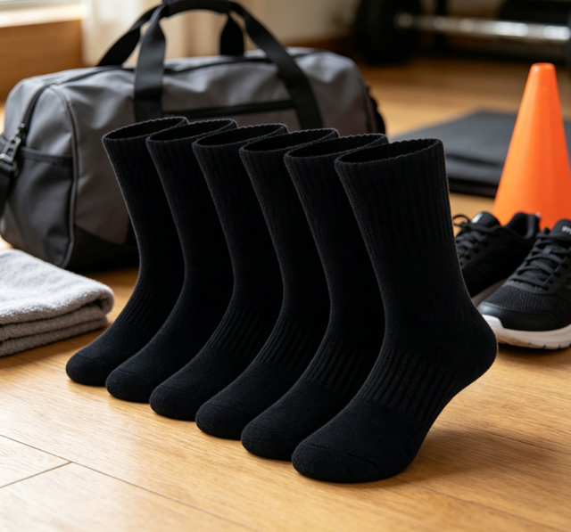 Boys Girls Cotton Crew Socks Kids 6 Pairs Knitted 6-8 Years Athletic School Black White