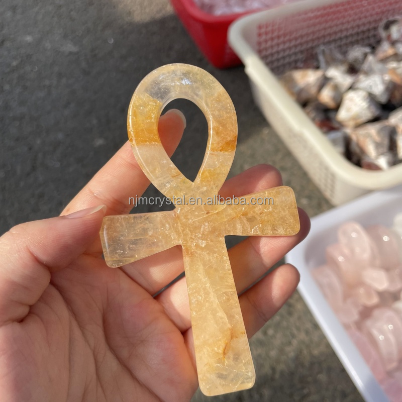 Wholesale Natural Carving Mixed Material Anka Golden Healer Ankh