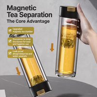 Tasse en verre borosilicate à double paroi, résistante à la chaleur, anti-fuite, avec séparation magnétique pour le thé, logo personnalisé, 350 ml