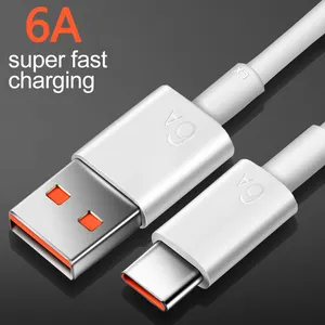 Venta de fábrica 6A USB tipo C Cable de carga súper rápida tipo C Cable de datos de carga de alta velocidad para teléfono móvil Android Cable de carga