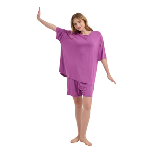 Conjunto de Pijama de Bambú para <span class=keywords><strong>Mujer</strong></span>, Tallas Grandes, Largo hasta la Rodilla, Transpirable, de Secado Rápido, para Primavera/Verano, Fabricación OEM - Product Image 5