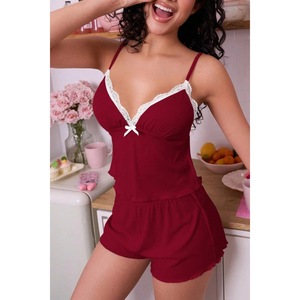 Deep V Lace Suspender Short Underwear Female Pajamas Soft Breathable Summer Loungewear Daily Household Wear Sexy Nightwear - Product Image 2