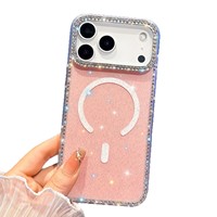 Étui de téléphone magnétique en TPU avec diamants scintillants N52 Gauss pour iPhone 18 Pro Max, design transparent en forme de cœur, étui de téléphone 18 Pro Max