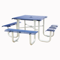 Mobilier d'extérieur Table de pique-nique carrée en acier tubulaire avec banc Table et chaise de salle à manger en métal pour le restaurant à l'extérieur du parc