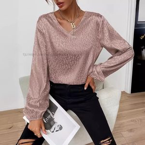 Nueva Blusa de Manga Larga con Estampado de Leopardo y Cuello en V para Mujer, Blusa de Jacquard a la Moda - Product Image 1