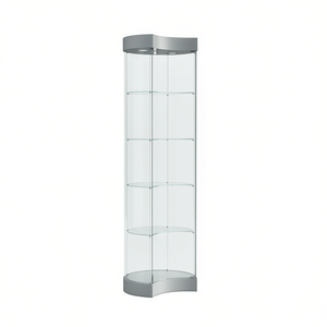 Vitrina Curva de Vidrio Templado 57x190cm Gris Claro con Puertas Abatibles con Cerradura, Iluminación LED y Estantes Ajustables - Product Image 2