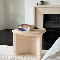 Table d'appoint rustique en travertin naturel biologique, plateau irrégulier arrondi, table d'angle pour salon, intérieur de villa, OEM ODM