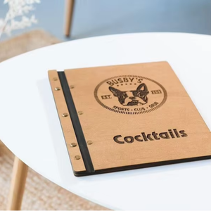 Customizable Restaurant Menu Cover 12 View Leather Menu Cover with Inner <b>Pocket</b> Wooden Menu <b>Folder</b> for Dining Venues - Product Image 1