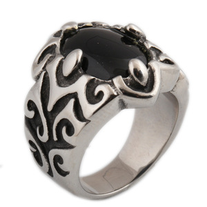Anillo de Acero Inoxidable para Hombre con Bisel Ovalado de Piedra Negra y Diseño de Planta, Joyería de Regalo - Product Image 5