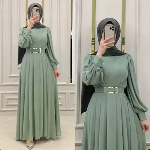 Supplier Custom 2023 Turkish Robe Long Pleated Muslim Dress Latest Designs Islamic Clothing