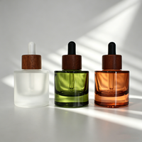 Flacon compte-gouttes marron en verre givré vert pour sérum essentiel, 15 ml, 30 ml, 50 ml, pour emballage de produits de soin