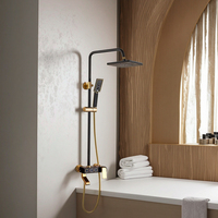 Robinet de baignoire en céramique noire brossée mate avec vannes thermostatiques, tête de douche murale effet pluie, finition chromée