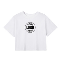 Crop Tops Básicos de Manga Corta y Cuello Redondo con Estampado Gráfico de Algodón para Mujer