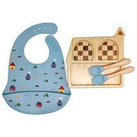 Ensemble de vaisselle pour enfants en bambou de qualité alimentaire, bol à ventouse en silicone, assiette d'alimentation, logo personnalisé, kit de repas pour bébé