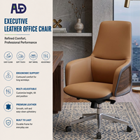 Chaise de bureau exécutive ergonomique à dossier mi-haut en cuir, chaise de bureau pivotante de luxe avec accents en bois, réglable en hauteur, pour patron