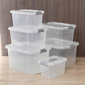 Boîte de rangement en plastique transparent avec couvercle, bac de rangement rectangulaire empilable avec poignées - Product Image 3