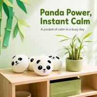 Lot de 4 jouets squishy Panda, blanc crème et noir, avec visages mignons et langue sortie, avec boucle de suspension