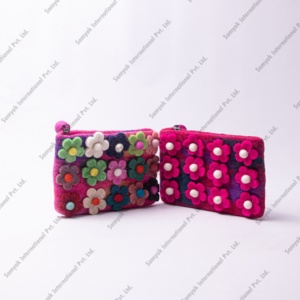 Handmade Wool Felt Flower Coin <b>Purse</b> Beautiful Floral Design Zipper Closure Customized Colors Christmas Gifts Decoration - Product Image 6
