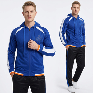 Men's Blue <b>White</b> Solid Hooded Tracksuit Set Full Zip Hoodie <b>Jogger</b> Pants Side Pockets Breathable 100% Cotton Quick Dry Winter - Product Image 1