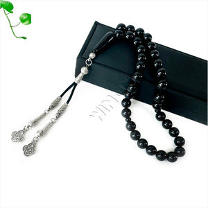 천연 블랙 마노 Aqeeq 10mm 타원형 비즈 아연 합금 + 스테인레스 스틸 이슬람기도 비즈 Tasbih 이슬람 묵주 - Product Image 4
