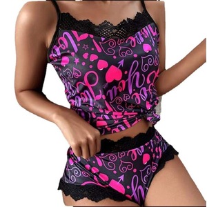 Commerce extérieur européen et américain, ventes transfrontalières, ensemble deux pièces camisole à dentelle imprimée tendance pour femmes - Product Image 5
