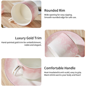 Ceramic Coffee <b>Cup</b> <b>and</b> <b>Saucer</b> with Gold Rim - Gradient Texture Tea <b>Cup</b> for Afternoon Tea - Product Image 6