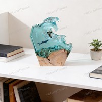 Lampe en résine époxy 3D artisanale en forme de vague de surf, lumière ambiante LED en résine, thème surf océanique, lampe de chevet décorative