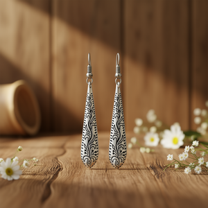 Orecchini pendenti vintage in argento tibetano per donna, con motivo vegetale, gioielli alla moda placcati in argento antico - Product Image 2