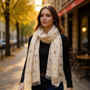 Sciarpa Lunga in Cotone TR con Motivo a Conchiglia Angelina e Lamina d'Oro 70x180cm, Accessorio di Moda - Product Image 2