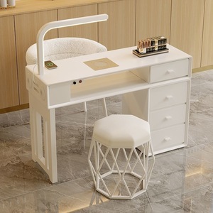 Table de manucure moderne blanche avec éclairage LED et tiroirs pour salon de beauté - Product Image 5