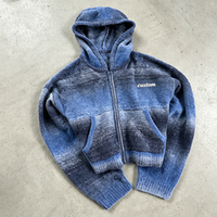Sweat à capuche zippé intégral en tissu tissé patchwork d'hiver, style Harajuku vieilli, streetwear pour homme