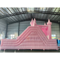 Château gonflable princesse rose pastel avec toboggan, château gonflable commercial pour mariage, location pour fêtes