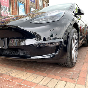 For Tesla <b>Model</b> Y 2017-2022 Glossy Black/Carbon Look Front Bumper Spoiler Fog Lamp Cover Air Knife Splitter Body <b>Kit</b> - Product Image 4