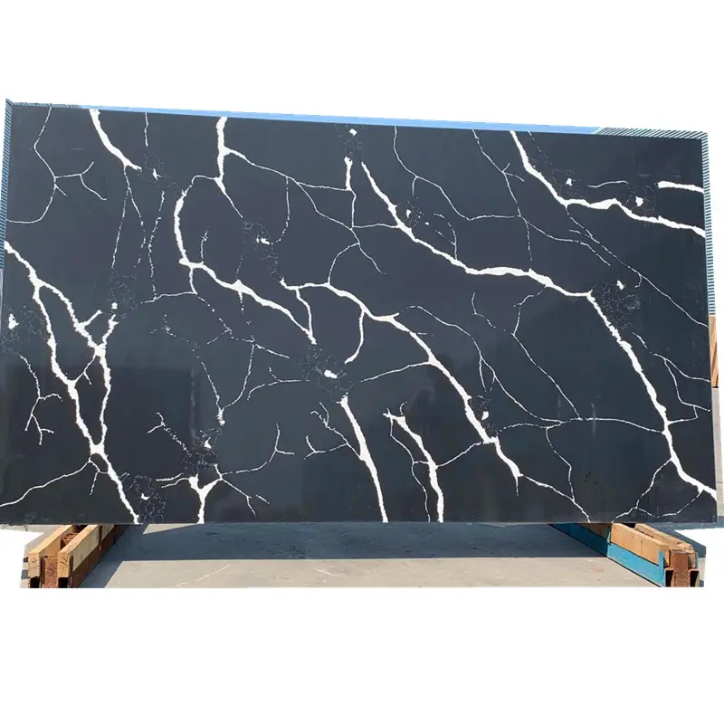 Popular Artificial Calacatta Black Quartz Slabs Artificial Quartz Stone For Flooring Walling