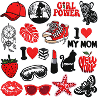 Patch en feutre non tissé brodé thermocollant personnalisable, motif amusant rouge et noir, en forme de cœur, pour vêtements, sacs et chapeaux