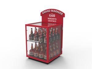 Support à <span class=keywords><strong>vin</strong></span> en métal rouge à 2 niveaux, présentoir de boissons transparent, support de sol, vitrine à cocktails avec porte arrière pour magasin de détail - Product Image 2