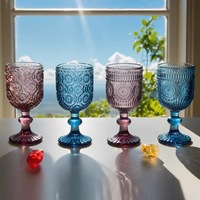 Ensemble de flûtes à vin vintage bleues de 12 oz, faites à la main, avec tasses à pied motif tournesol, pour mariage, fête, bar