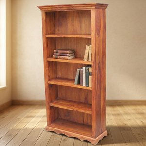 Bibliothèque ouverte moderne en bois massif, 5 étagères, style farmhouse, meuble de bureau à domicile, vitrine, artisanat indien - Product Image 2