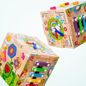 New Arrival Montessori Educational <b>Toy</b> Multi-function Round Bead Treasure <b>Box</b> Wooden Shape Sorter Activity Cube <b>Toys</b> for Kids - Product Image 4