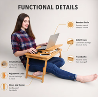 Bureau portable pliable en bambou réglable avec tiroir pour le travail et la lecture – Idéal pour le petit-déjeuner au lit