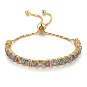 आकर्षक समायोज्य कीवी ग्रीन ब्लू फायर ओपल राउंड बीड्स की लिंक चेन ब्रेसलेट - Product Image 4