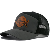 Gorra de béisbol de comercio exterior con visera curva para hombre, informal, de malla con patchwork, de 6 paneles, transpirable, con protección solar, con logo de tiburón, tipo trucker, para pesca