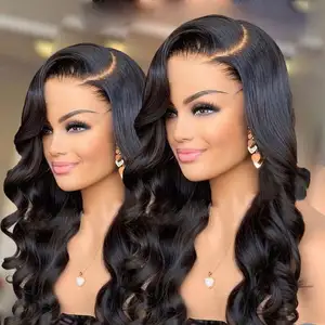 Wig ekstensi rambut gelombang tubuh murah wig depan renda Hd rambut manusia untuk WANITA HITAM grosir wig penutupan renda Peru