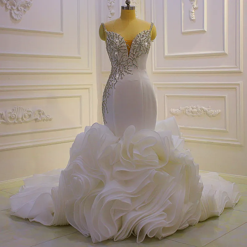 Jancember AM1022 Fashion Spaghetti Straps Ruffles V-neck Plus Size Wedding Dresses
