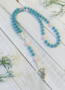 Chapelet Catholique en Perles de Prière Turquoise Rose avec Croix Ornée de Rose et Vierge <span class=keywords><strong>Marie</strong></span> - Product Image 4