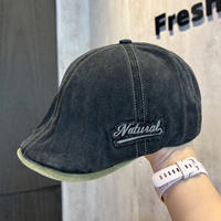 Gorra Newsboy de Mezclilla Desgastada Estilo Americano para Mujer, Primavera-Verano, Nueva, Vintage, Estiliza el Rostro, Versátil, Reversible