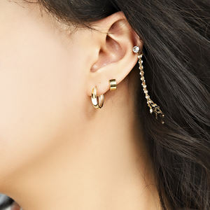 Hombres Mujeres Sweet Cool Ins Style 18K Real Gold <span class=keywords><strong>Laser</strong></span> Stripe Cat Eye Hoop Pendientes Trendy Couple Ear Huggies - Product Image 4