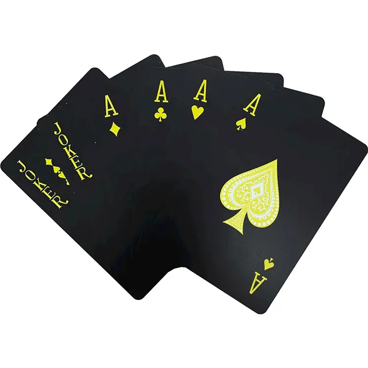 Hoge Kwaliteit Custom Speelkaarten Afdrukken Poker Pvc Waterdicht Plastic Goud Zwart Speelkaarten In Bulk