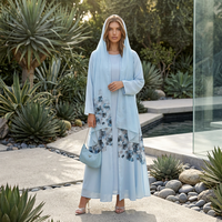 Nouvel ensemble Abaya Maxi Modeste à Ouverture Frontale 2026 pour Femmes Musulmanes avec Imprimé Floral Léger et Infroissable, et Hijab Assorti